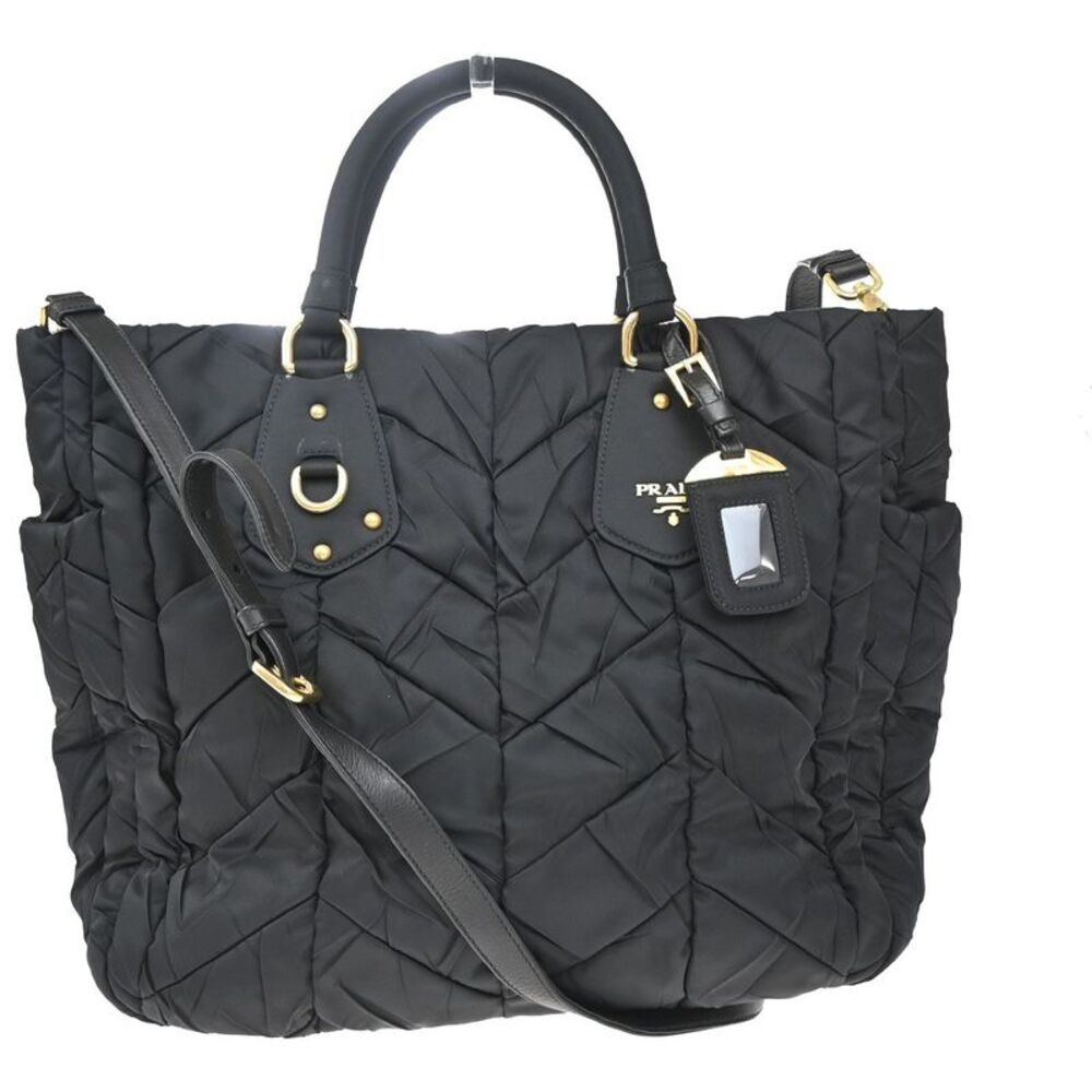 Prada Convertible Side Pocket Chevron Tessuto Black Nylon Tote Bag Bag